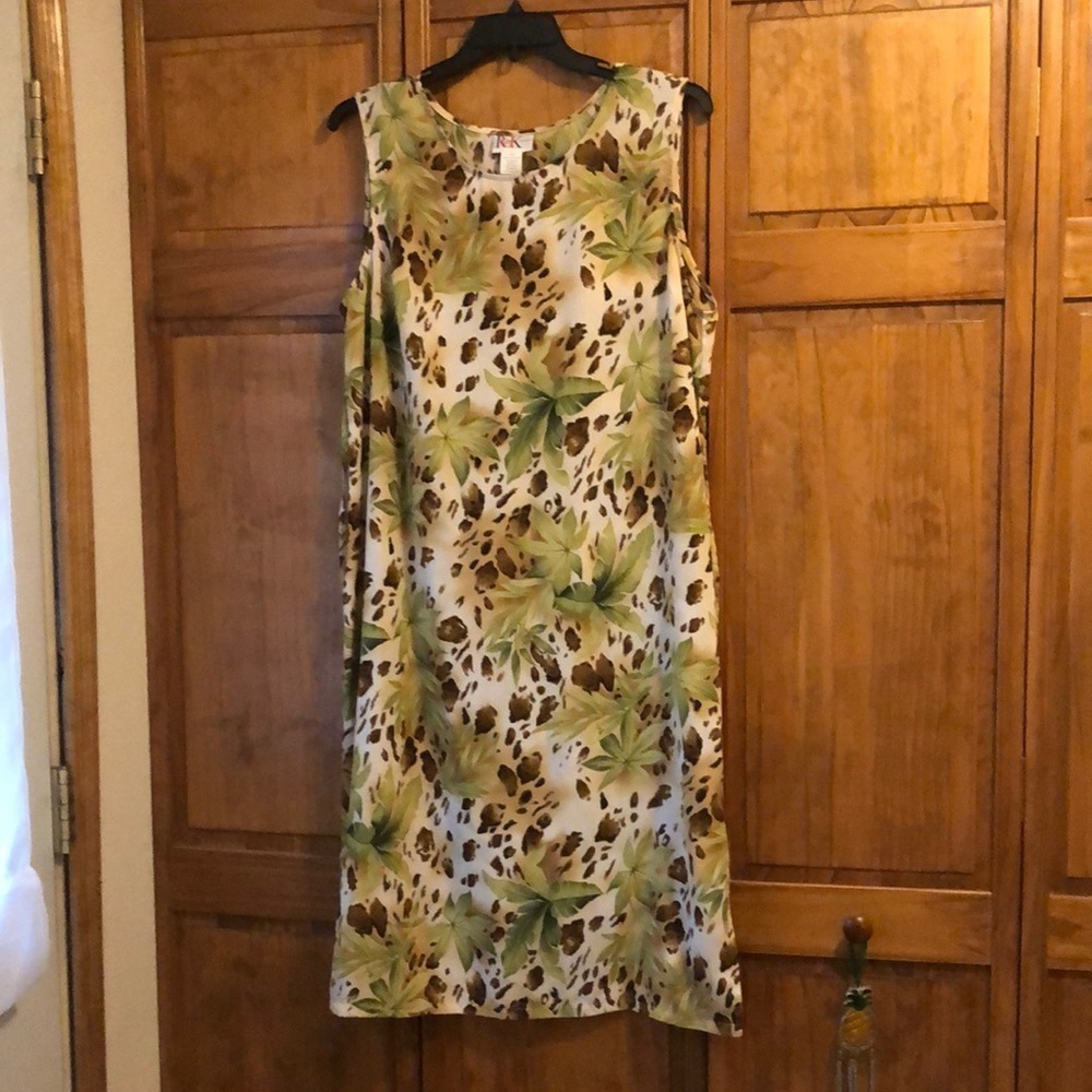 R & K Originals Tan Leopard Palm Leaf Sleeveless Dress 10